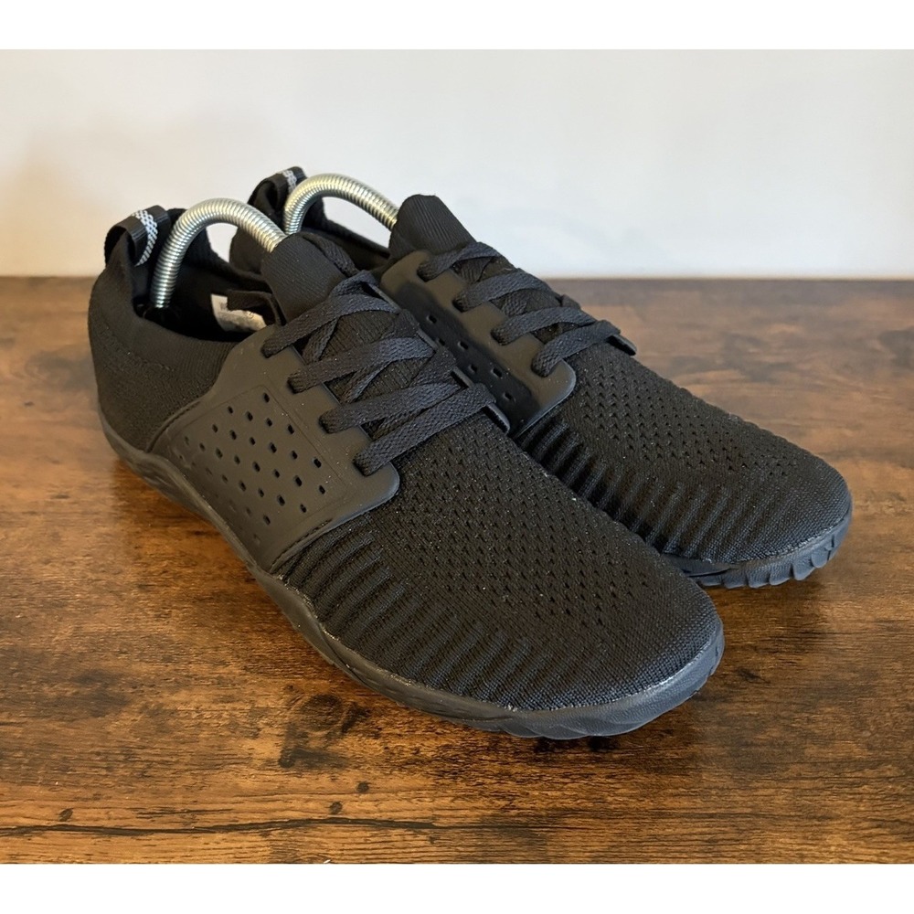 Whitin Mens W63 Walking Shoes Lace Up Minimalist Barefoot Black Knit 42 EU 9 US